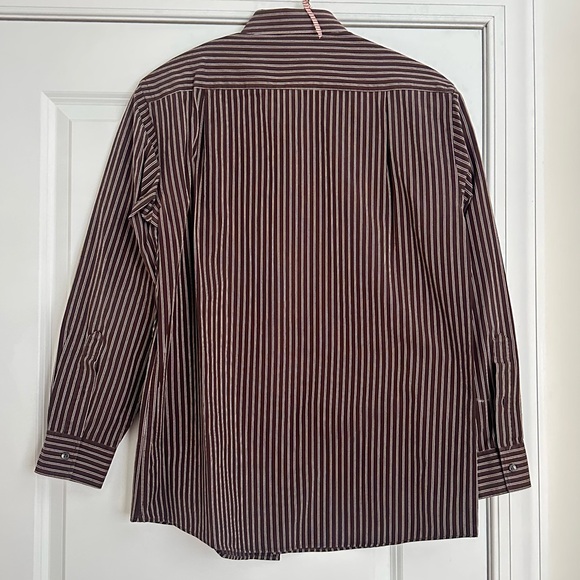 BCBG Brown Casual Button Down Shirt with Stripes - Picture 5 of 7